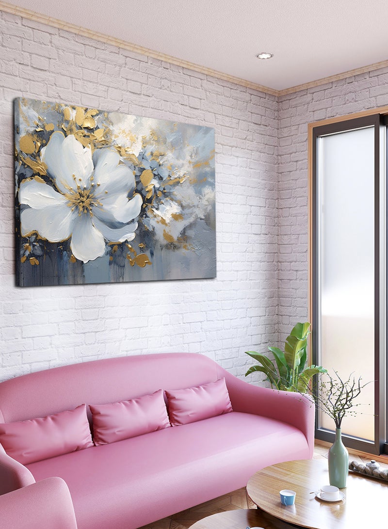 لوحة كانفاس على إطار خشبي بتصميم زهرة ذهبية - Image 3