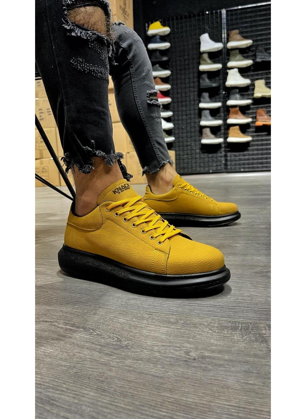 KnACK - High Sole Casual Shoes 045 Yellow (Black Sole) - Image 1