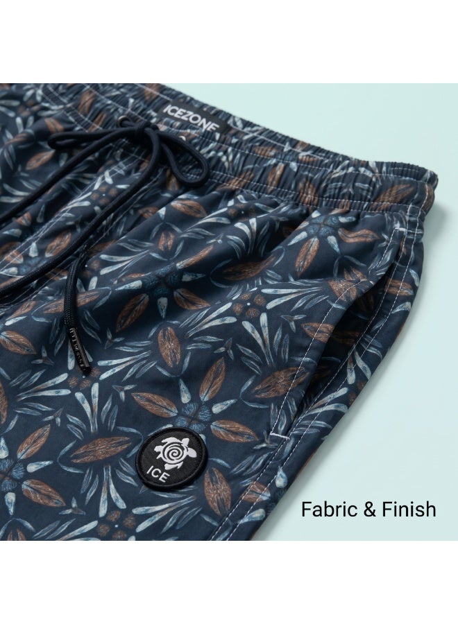 IceZone Men's Swim Trunks, Mosaic Marine Navy Print, Quick Dry Beach Shorts with Mesh Lining & Drawstring - Image 4