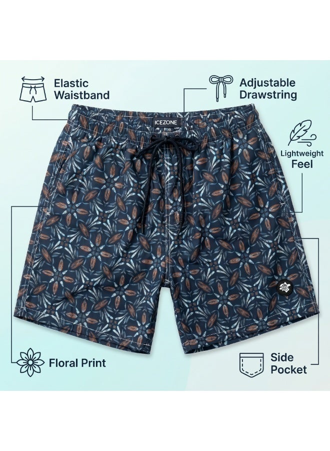 IceZone Men's Swim Trunks, Mosaic Marine Navy Print, Quick Dry Beach Shorts with Mesh Lining & Drawstring - Image 2