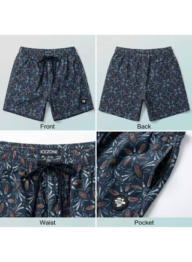IceZone Men's Swim Trunks, Mosaic Marine Navy Print, Quick Dry Beach Shorts with Mesh Lining & Drawstring - Image 3