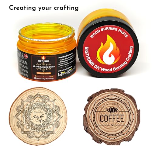 BIGTHUMB Wood Burning Gel Kit 4 OZ | Heat Activated Non-Toxic Paste for DIY Crafting, with Mini Scraper, Template Sticker, Paint Brush - Accurately & Easily Burn Designs on Wood, Canvas, Denim - Image 4