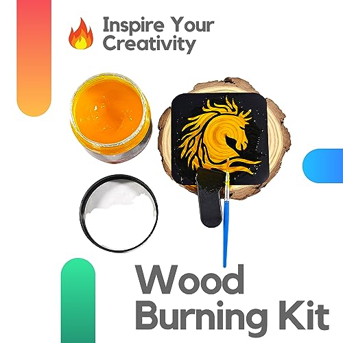 BIGTHUMB Wood Burning Gel Kit 4 OZ | Heat Activated Non-Toxic Paste for DIY Crafting, with Mini Scraper, Template Sticker, Paint Brush - Accurately & Easily Burn Designs on Wood, Canvas, Denim - Image 5