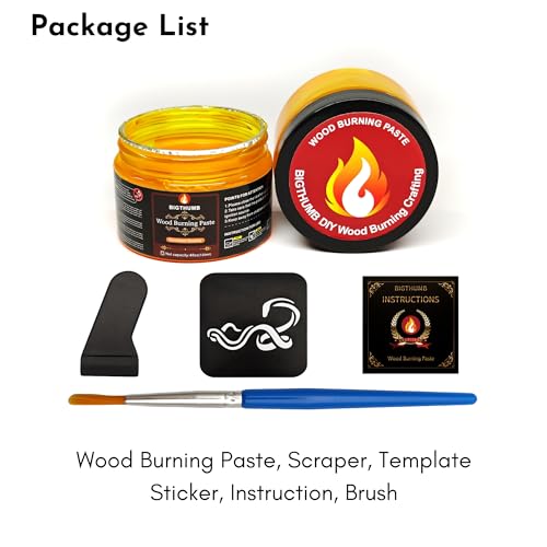 BIGTHUMB Wood Burning Gel Kit 4 OZ | Heat Activated Non-Toxic Paste for DIY Crafting, with Mini Scraper, Template Sticker, Paint Brush - Accurately & Easily Burn Designs on Wood, Canvas, Denim - Image 2