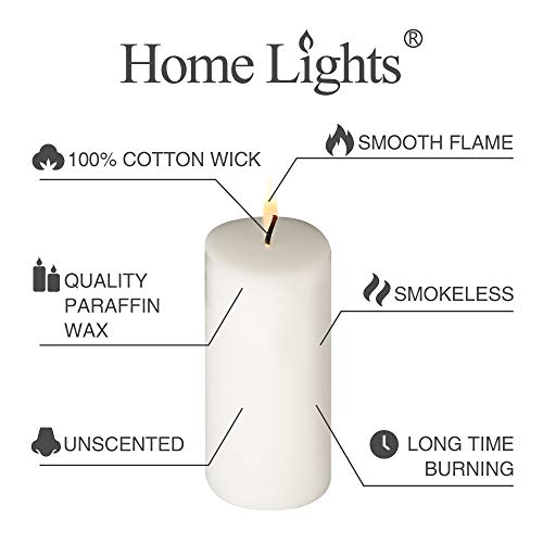 Home Lights HomeLights Pillar Candles - 2.7x6 inch | 60 Hours Burning, 6 Count - White Unscented Smokeless European Pillar Candles - Perfect for Wedding, Parties, Spas, Home Gatherings and Dinner - Image 3