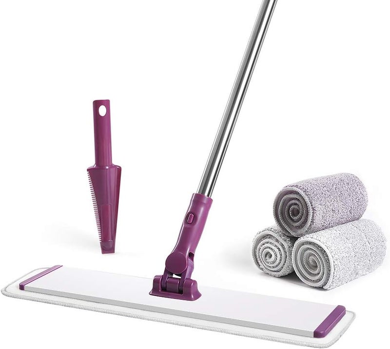 CQT Commercial Flat Microfiber Floor Mop Cleaning System 18" Inch Wet Dry and Dust Hardwood with 4 Washable Pads Cleaner for Laminate Tile Stainless Steel Handle and Extension (PT13-WET) - Image 1