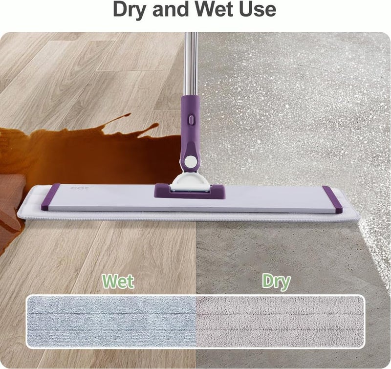 CQT Commercial Flat Microfiber Floor Mop Cleaning System 18" Inch Wet Dry and Dust Hardwood with 4 Washable Pads Cleaner for Laminate Tile Stainless Steel Handle and Extension (PT13-WET) - Image 4