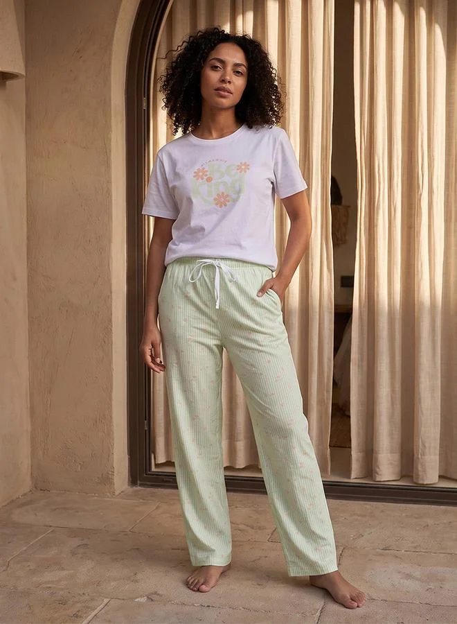 Splash FAV Fav Printed Crew Neck T-shirt and Pyjamas Set