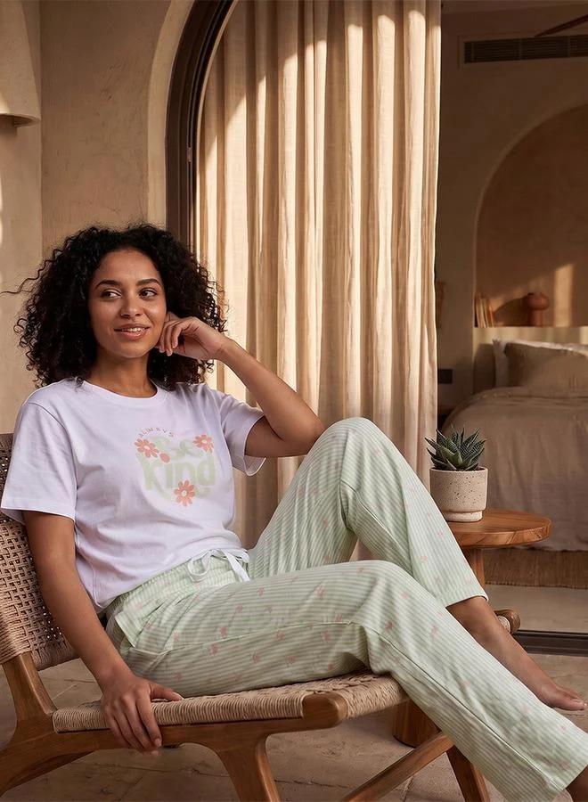 Splash FAV Fav Printed Crew Neck T-shirt and Pyjamas Set