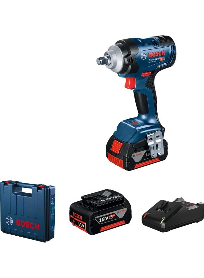 BOSCH GDS 18V-400 Heavy Duty Cordless Impact Wrench kit, M20, Brushless Motor, 1050 Nm, 3700 Bpm, 1/2'', 2.9 Kg, Auto Bolt Release (Abr) + 2 X Battery GBA 18V 5.0Ah & Quick Charger GAL 18V-40 - Image 1
