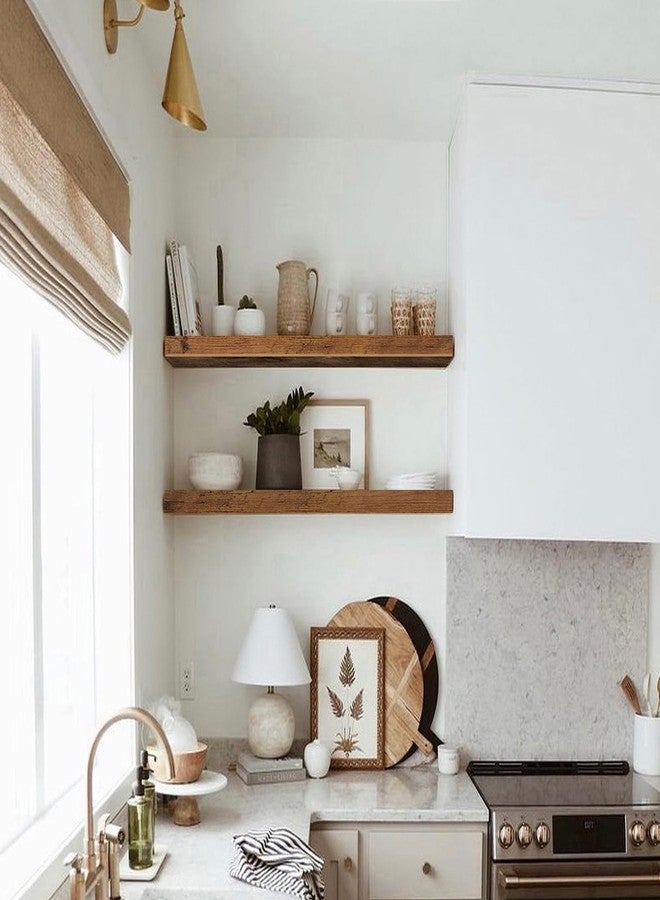 QEEIG Bathroom Shelves 32 inches Long Floating Shelf for Wall 32 x 9 inch Set of 2, Rustic Brown (008-80BN) - Image 5