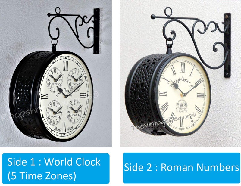 Vintage Clock Handcrafted Double Side Clock with World Time/VC-6570-12-WCR - Image 2