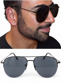 Zence Design Men's UV400 Half Frame Sunglasses - Lightweight Metal, Classic Aviator Style  - Image 1