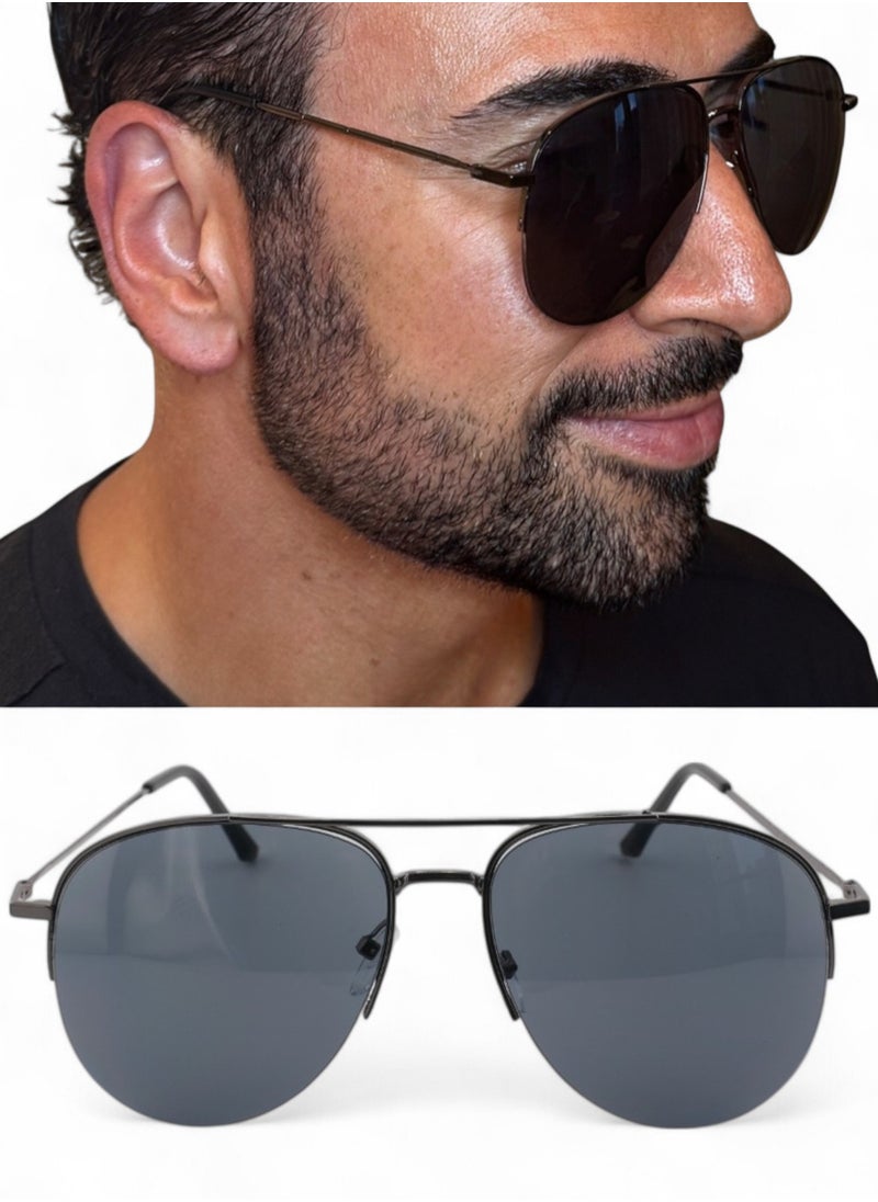 Zence Design Men's UV400 Half Frame Sunglasses - Lightweight Metal, Classic Aviator Style  - Image 1