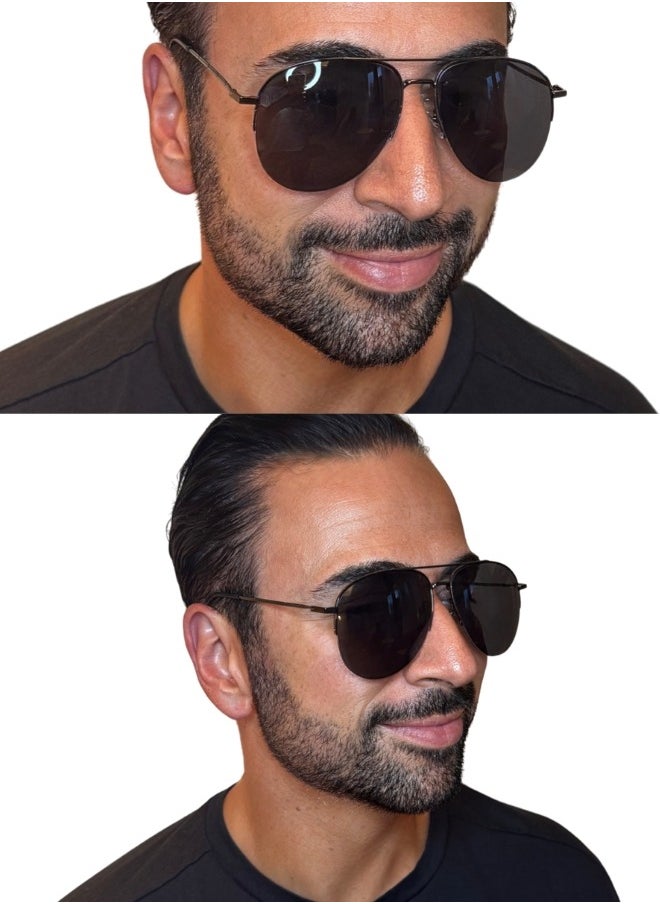 Zence Design Men's UV400 Half Frame Sunglasses - Lightweight Metal, Classic Aviator Style  - Image 3