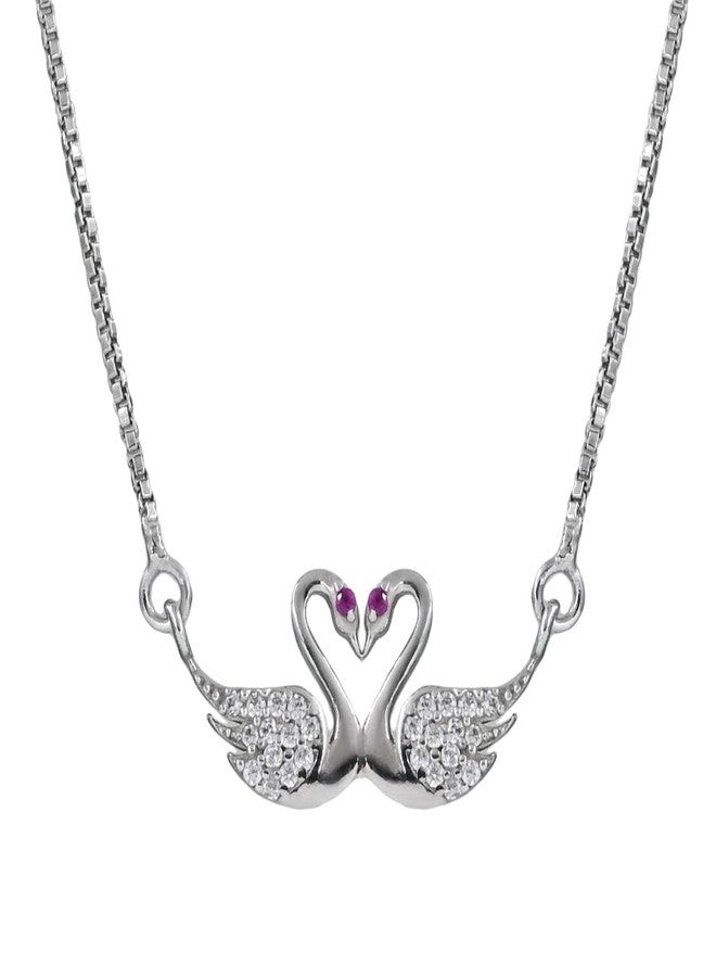 Parnika 925 Silver Swann Necklace Chain Pendant (16.5 + 1.5 Inches Adjuster) in Pure 92.5 Sterling Silver for Women/Girls | Valentines Gift For Girls & Women | - Image 1