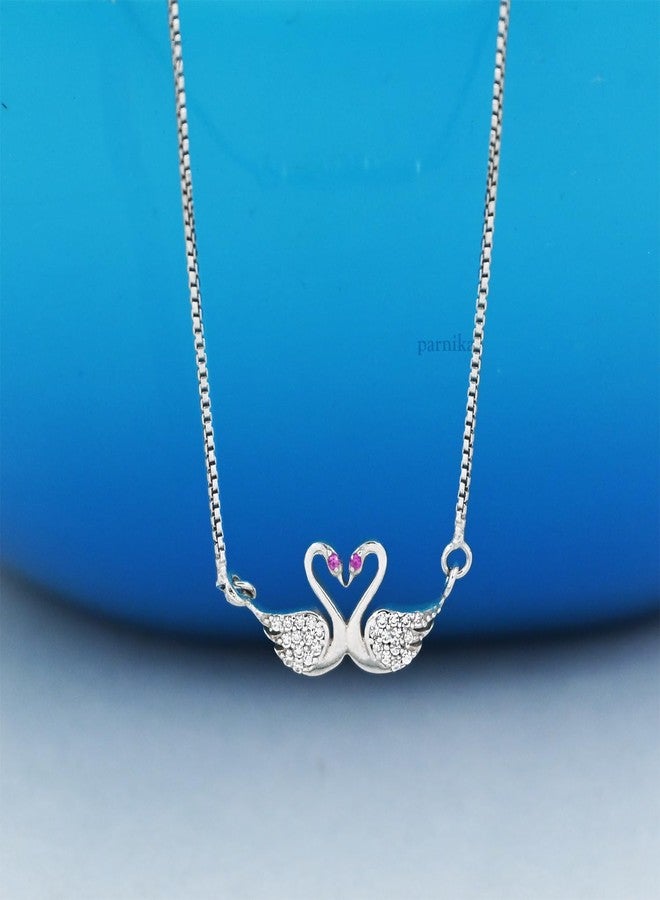 Parnika 925 Silver Swann Necklace Chain Pendant (16.5 + 1.5 Inches Adjuster) in Pure 92.5 Sterling Silver for Women/Girls | Valentines Gift For Girls & Women | - Image 2