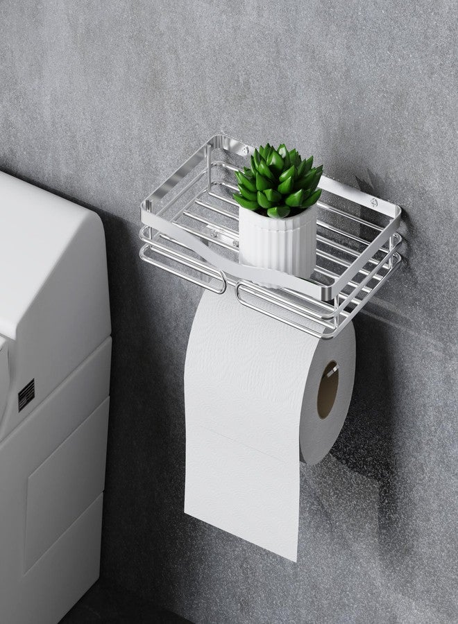 AIDILI Brushed Stainless Steel Toilet Paper Holder with Large Shelf, Self Adhesive Wall Mounted Toilet Paper Roll Holder, Rustproof Tissue Roll Holder with Shelf for Bathroom, Washroom, Kitchen, RV - Image 4