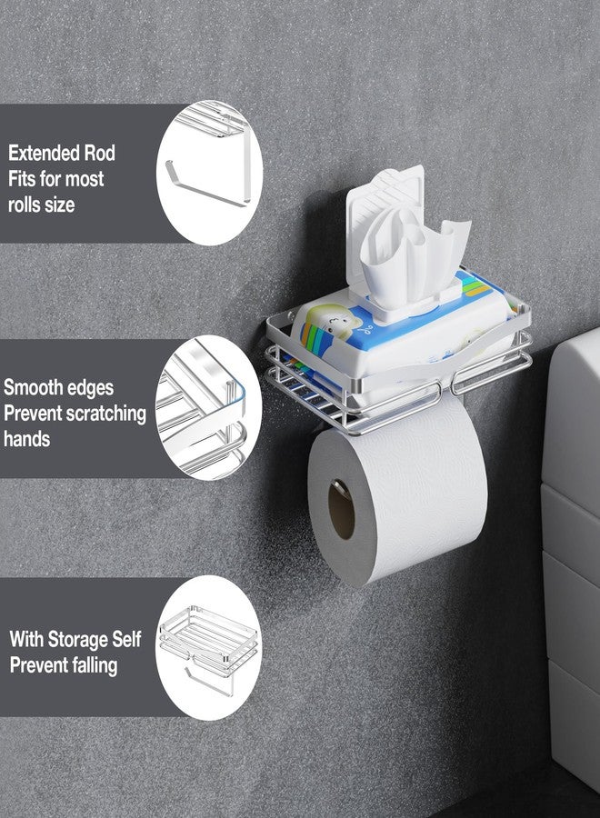 AIDILI Brushed Stainless Steel Toilet Paper Holder with Large Shelf, Self Adhesive Wall Mounted Toilet Paper Roll Holder, Rustproof Tissue Roll Holder with Shelf for Bathroom, Washroom, Kitchen, RV - Image 3