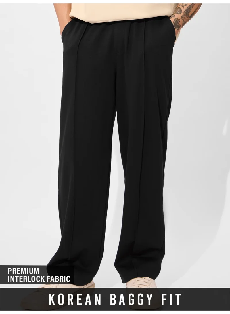 The Souled Store Men Jet Black Solid Baggy Fit Korean Joggers