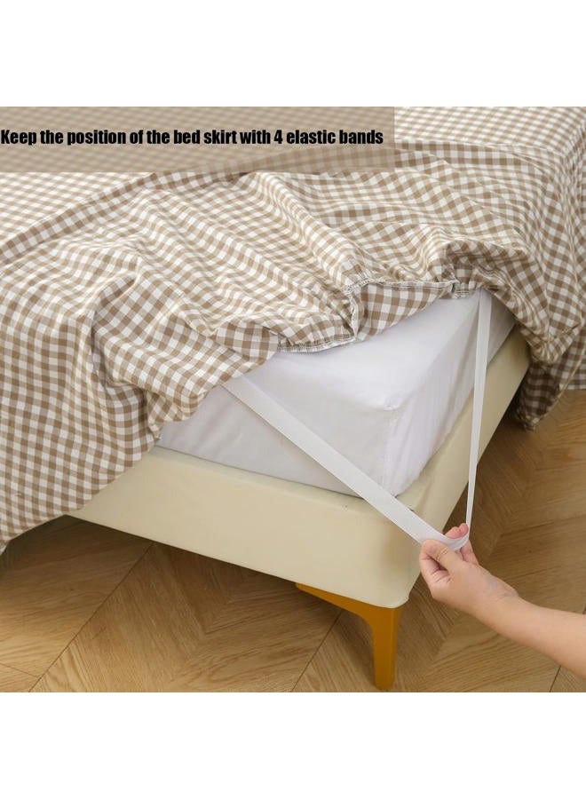 Silnuo Taupe/White Plaid Bed Skirt Washed Cotton Shabby Gingham Checkered Dust Ruffle King Size 18" Bedding(1 Bed Skirt Only) - Image 5