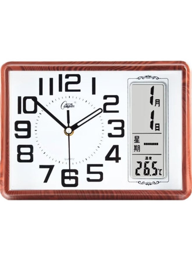 Compas Wall Clock, Living Room Simple Table Clock, Quartz Clock, Fashionable Calendar Bedside Clock 2991, Coffee Wood Color, 26Cm - Image 3