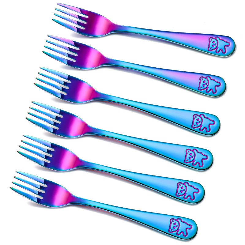 مجموعة أدوات تناول الطعام للأطفال مكونة من 6 قطع - شوك ملونة للأطفال آمنة من الفولاذ المقاوم للصدأ