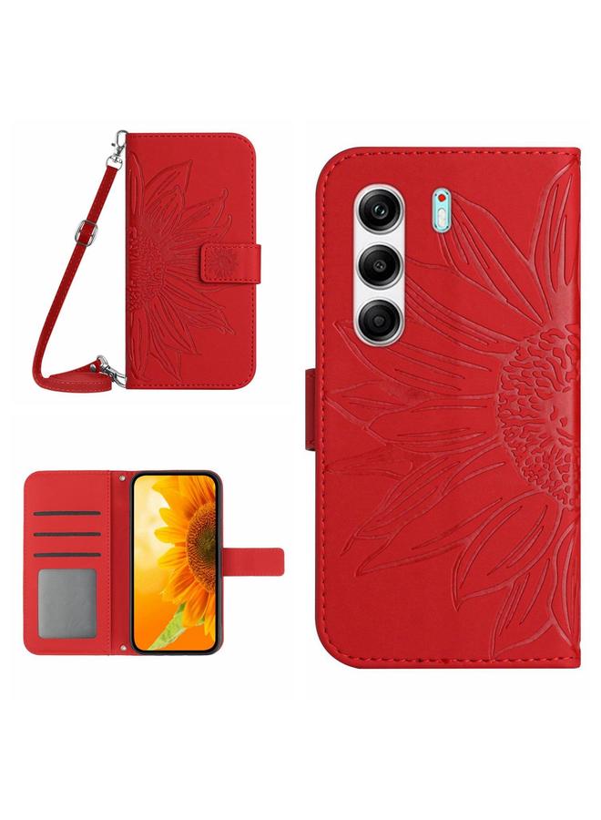 erorex Case For Tecno Camon 40 Pro 4G / 5G Skin Feel Sun Flower Embossed Flip Leather Phone Case with Lanyard - Image 1