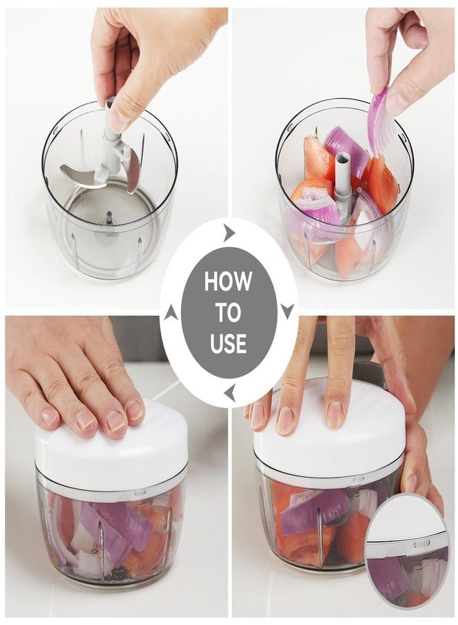 Badelite Manual Food Processor Vegetable Chopper 2.3 Cup Small Mini Hand Pull String Onion Chopper Garlic Mincer Cutter with 3 Stainless Steel Blades - White - Image 4