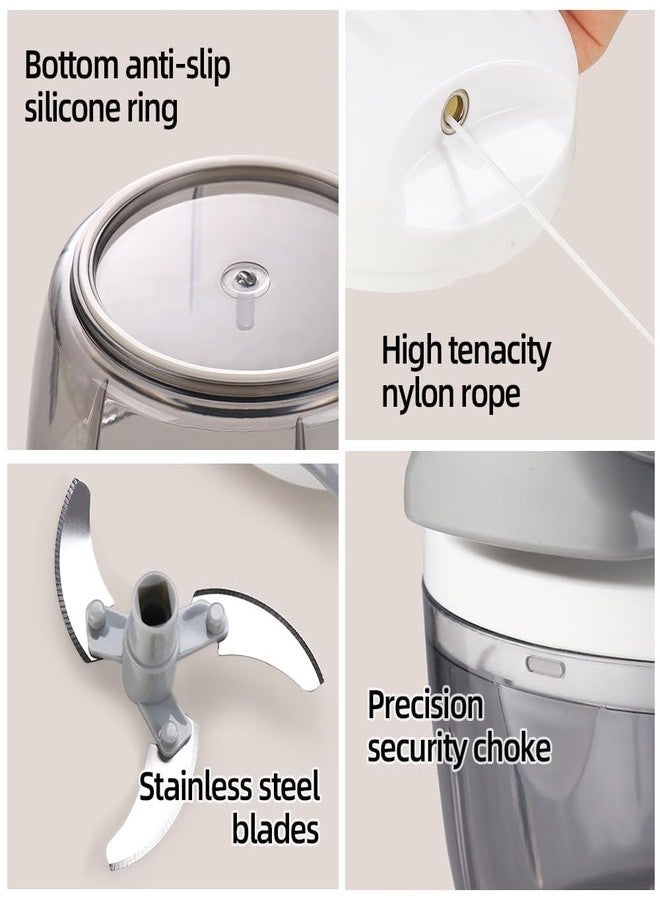 Badelite Manual Food Processor Vegetable Chopper 2.3 Cup Small Mini Hand Pull String Onion Chopper Garlic Mincer Cutter with 3 Stainless Steel Blades - White - Image 5