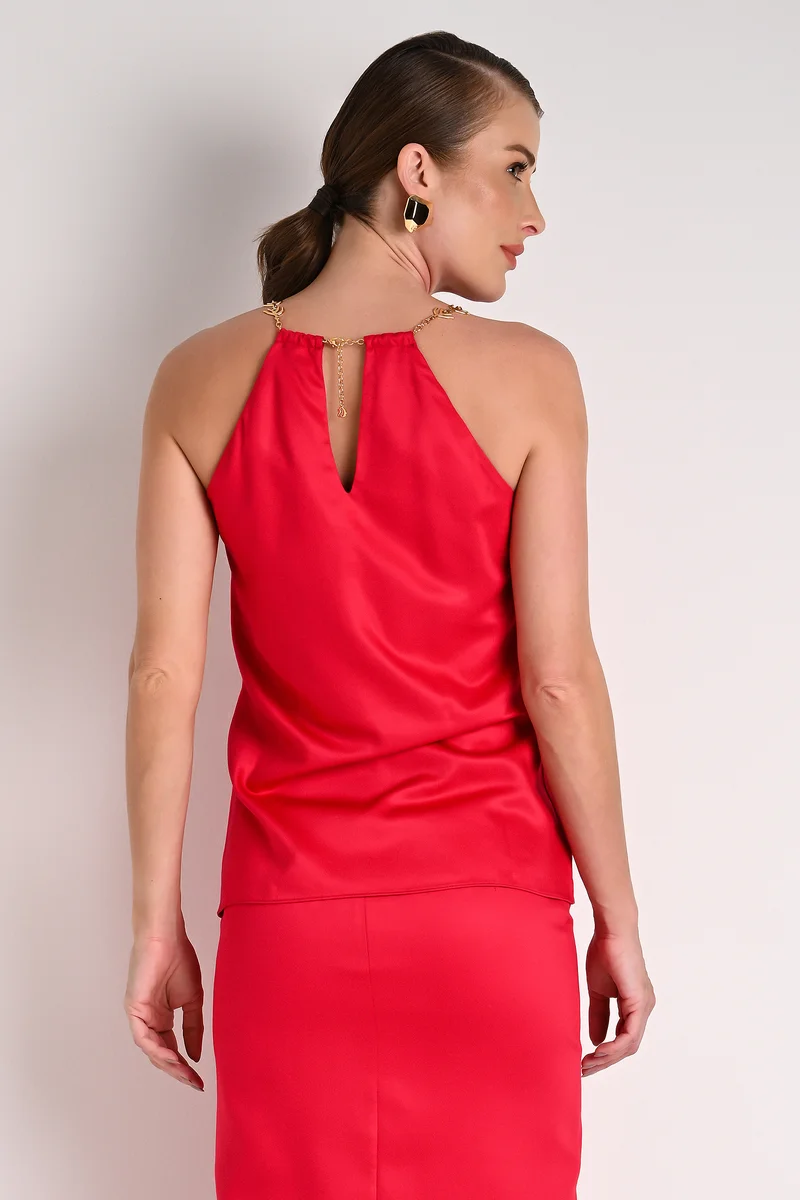 Carmen Steffens Halter Neck Tank Top with Red Metal Strap