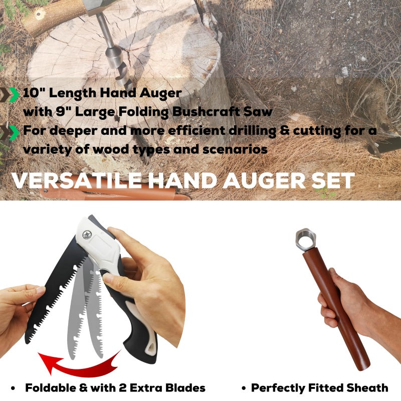 MinliGUY Hand Auger Wood Drill, Upgrade Welds Bushcraft Auger w/ Sharp Scottish Eye, Survival Tools for Bushcraft Projects/ Camping/Outdoors, 1*10inch Settlers Wrench & Folding Saw Kit, Bushcraft Gear - Image 5