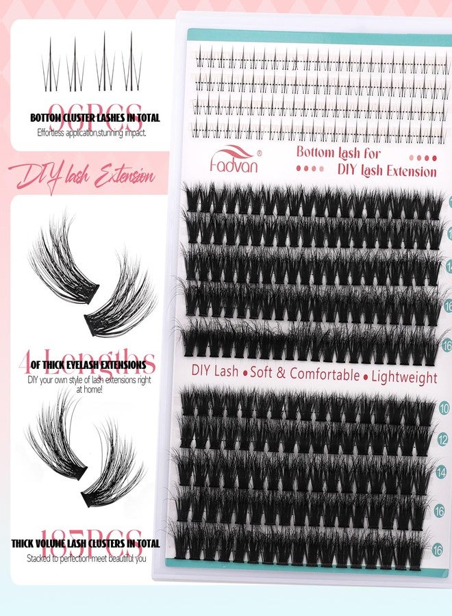FADVAN 280PCS Cluster Eyelash Extensions with Bottom Lashes 60D+80D Clusters 10-16mm DIY Lash Extension Wispy Volume Eyelash Clusters and Manga Spike Under Lashes for Beginners - Image 3