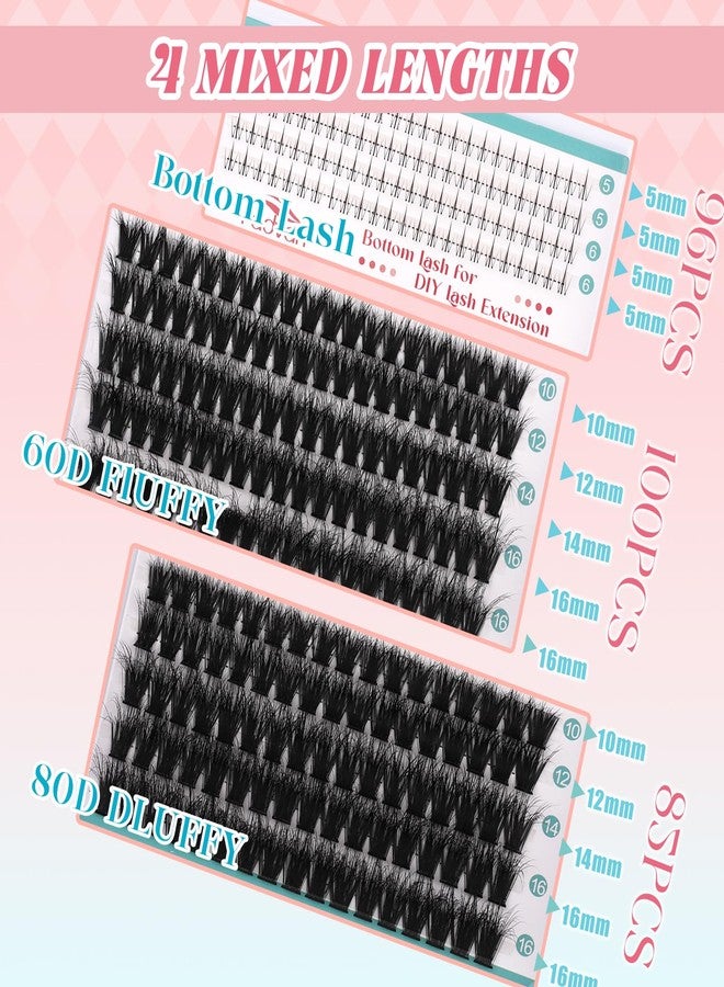 FADVAN 280PCS Cluster Eyelash Extensions with Bottom Lashes 60D+80D Clusters 10-16mm DIY Lash Extension Wispy Volume Eyelash Clusters and Manga Spike Under Lashes for Beginners - Image 2