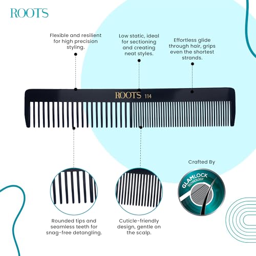 ROOTS - Professional Hair Cutting Comb | Dual Teeth For Styling & Detangling | Salon Grade - For Men & Women | Ideal for Sectioning & Colouring | Length - 7.6 Inch | Model No. 114 - Image 2