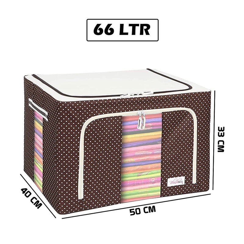 VEWIKZY Foldable Steel Frame Double Opening Zipped Storage Organizer Bag with Window Folding Bag Saree Blanket Cloths Wardrobe Organizer Cover Bags 66LTR Multicolor Designs Pack of 1 - Image 2