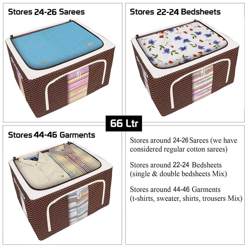 VEWIKZY Foldable Steel Frame Double Opening Zipped Storage Organizer Bag with Window Folding Bag Saree Blanket Cloths Wardrobe Organizer Cover Bags 66LTR Multicolor Designs Pack of 1 - Image 5