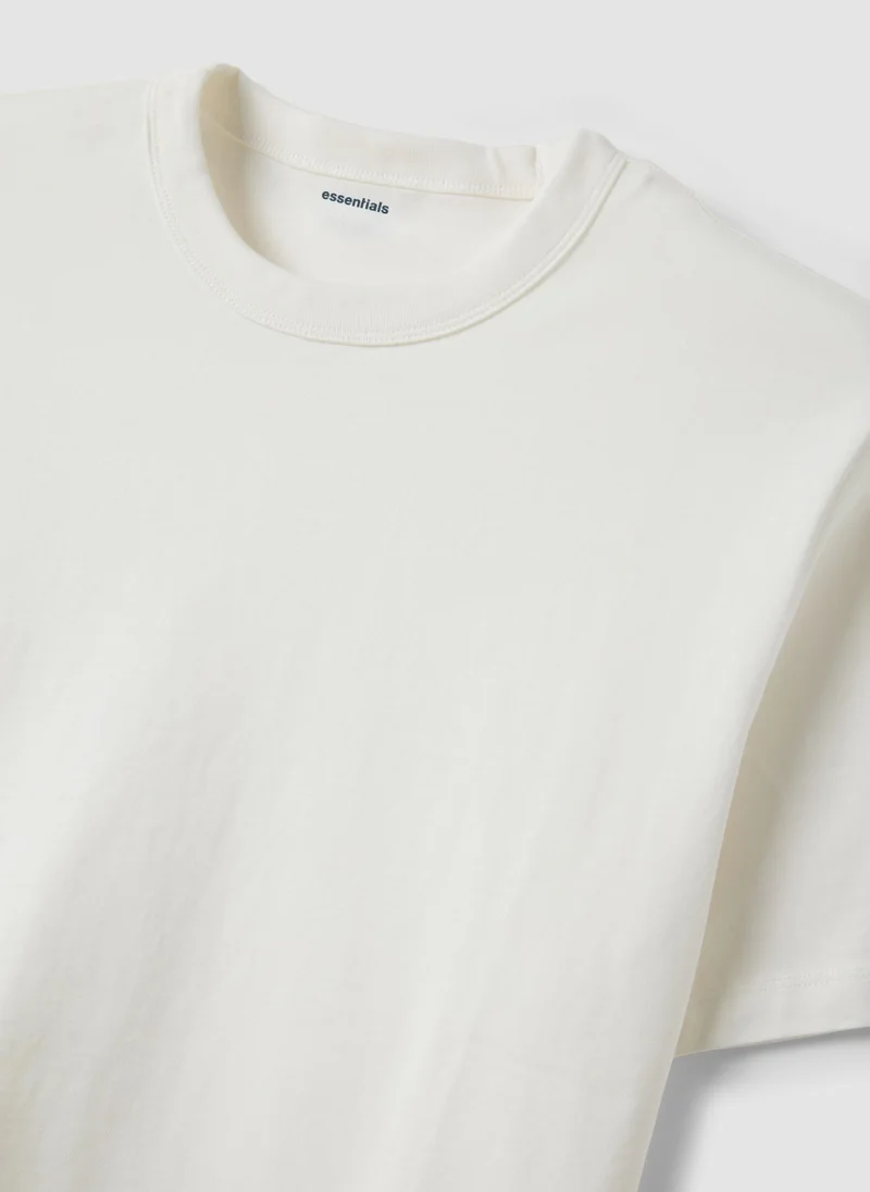 او في اس OVS White Pure Cotton Crew-Neck T-Shirt, Relaxed Fit