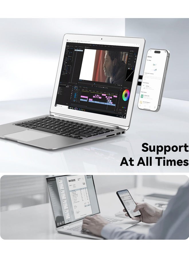 حامل كمبيوتر محمول قابل للطي، حامل هاتف مغناطيسي، متوافق مع جميع هواتف سلسلة MagSafe من iPhone، أسود - Image 4