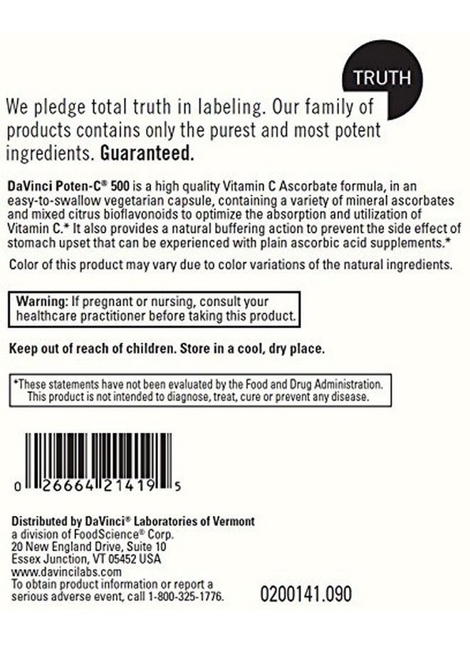 Davinci Labs Potenc 500 Dietary Supplement To Support Immune System Function & Collagen Health* With Vitamin C Calcium Magnesium Potassium And More Vegetarian Glutenfree 90 Tablets  - Image 5