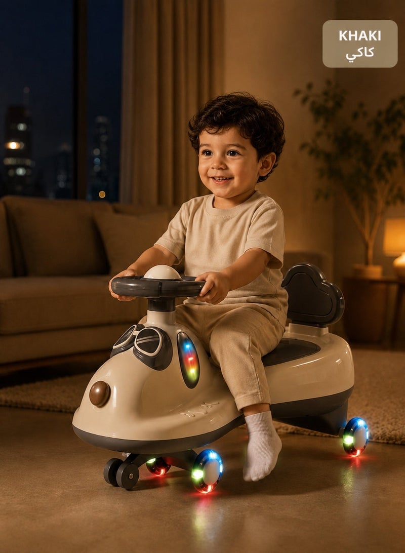 Favarey Kids Ride On Car Khaki, Swing Twister Wiggle Ride On Toy With Light Music, PU LED Wheels And Storage Box, Indoor Outdoor Kids Toy For Boys Girls 2 To 8 Years - Image 2