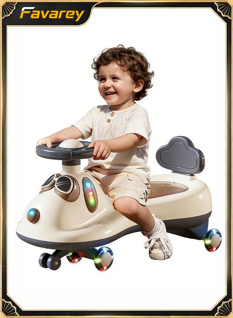 Favarey Kids Ride On Car Khaki, Swing Twister Wiggle Ride On Toy With Light Music, PU LED Wheels And Storage Box, Indoor Outdoor Kids Toy For Boys Girls 2 To 8 Years - Image 1