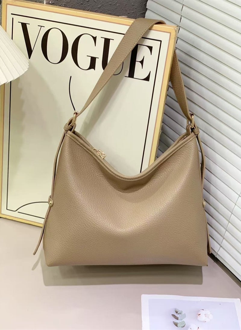 Women Tote Handbag, Ladies Fashion Shoulder Bag Bohos Tote with Large Capacity, Soft Vegan Leather Shoulder Bag Crossbody Bag Handbag Mini Clutch Purse with Adjustable Strap for Girls (1552# Khaki)  - Image 1