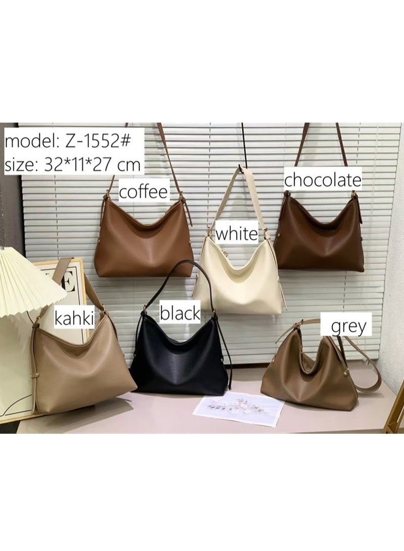 Women Tote Handbag, Ladies Fashion Shoulder Bag Bohos Tote with Large Capacity, Soft Vegan Leather Shoulder Bag Crossbody Bag Handbag Mini Clutch Purse with Adjustable Strap for Girls (1552# Khaki)  - Image 3