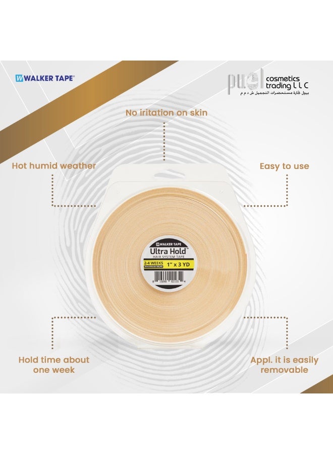 Walker Tape Ultra Hold Tape 1" x 3 Yards – Extra Strong Wig Adhesive Tape Roll for Hair Systems – Long-Lasting Hold up to 4+ Weeks – Maximum Wear Lace Wig Tape – Flexible, Skin Safe Hairpiece Tape – Semi-Dull Finish for Discreet Look – Toupee Bonding Tape for Men & Women - Image 3