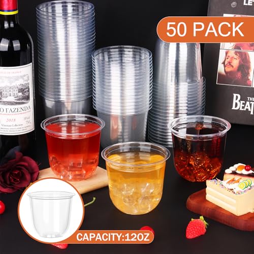KesaPlan 50 Pcs Disposable Stemless Glasses 12oz Crystal Plastic Wine Glasses Clear Classic Cup for Meeting Weddings Birthdays Cocktail Christmas Party Supplies - Image 3