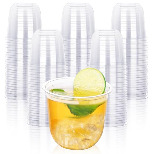 KesaPlan 50 Pcs Disposable Stemless Glasses 12oz Crystal Plastic Wine Glasses Clear Classic Cup for Meeting Weddings Birthdays Cocktail Christmas Party Supplies - Image 1