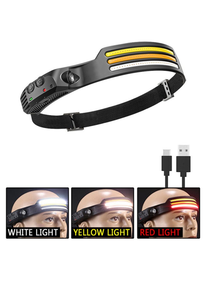 Cross-border Hot Sale Outdoor Headlight Induction Head-mounted Strong Light COB Running Headlight Silicone Dual Light Source Night Fishing Light
