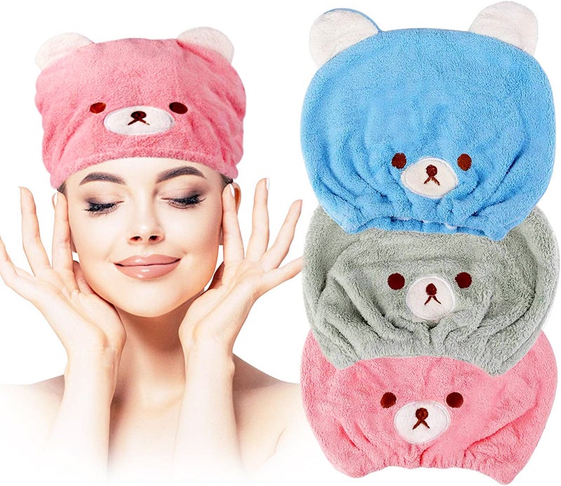 Lamoutor 3Pcs Hair Drying Towel for Kids Girls Soft Absorbent Kids Dry Hair Cap Kids Hair Towel Wrap Head Towel Wraps for Kids - Image 1