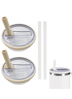 2 Pack 40 oz Tumbler Flip Straw Lid Replacement fit for Stanley Quencher, Spill Proof Splash Resistant Tumbler Lids,Reusable Leak Proof Tumbler Cover for Stanley Cup Accessories(White)